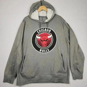 NBA Chicago Bulls Men's Hoodie XL Pullover Zipper Pockets Gray 100% Polyester